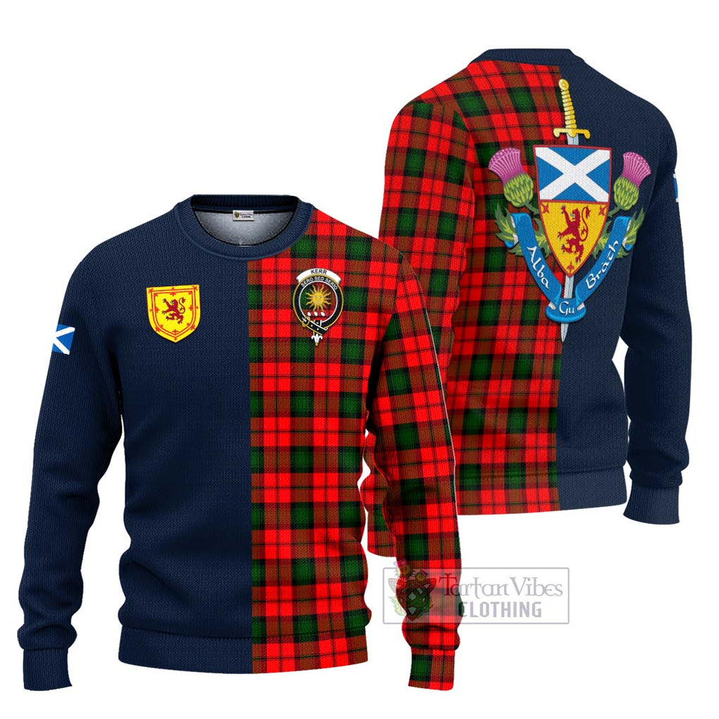 Tartan Vibes Clothing Kerr Modern Tartan Knitted Sweater with Scottish Lion Royal Arm Half Style