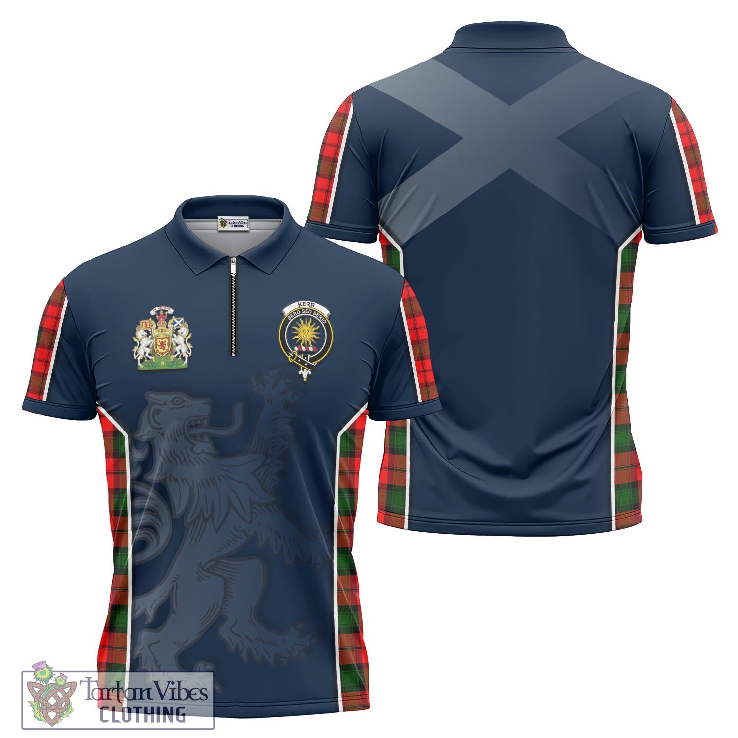 Tartan Vibes Clothing Kerr Modern Tartan Zipper Polo Shirt with Family Crest and Lion Rampant Vibes Sport Style