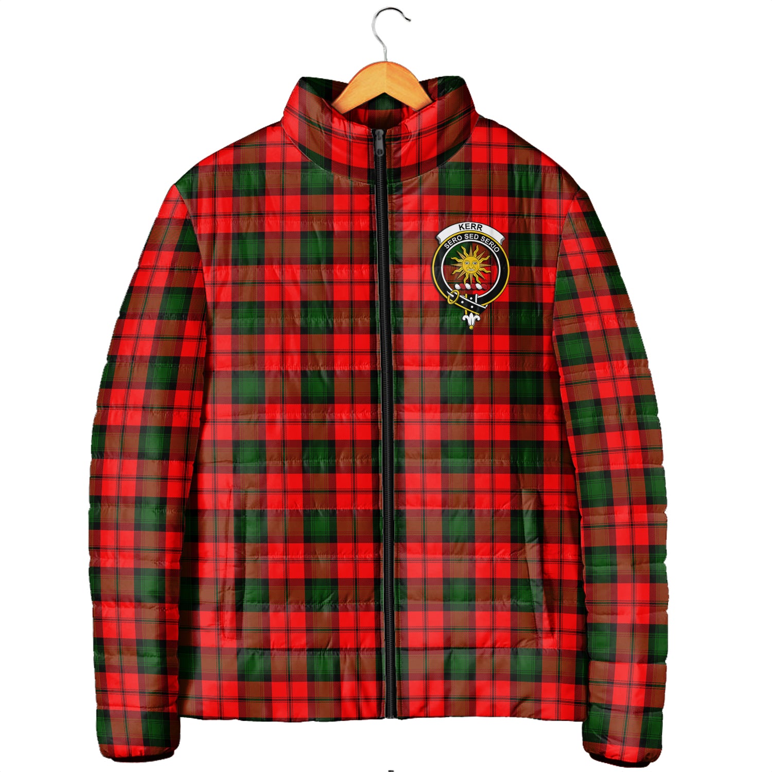 Kerr Modern Tartan Padded Jacket with Family Crest Men's Padded Jacket - Tartan Vibes Clothing