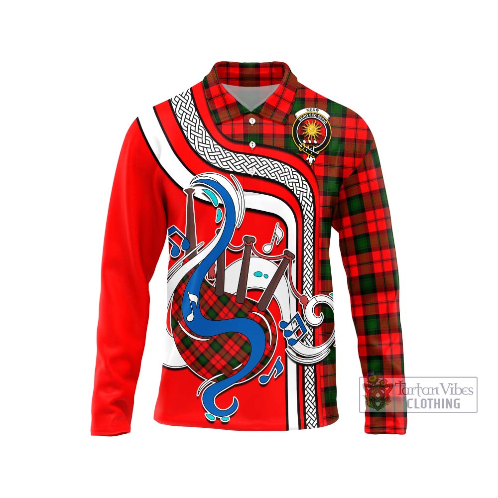 Tartan Vibes Clothing Kerr Modern Tartan Long Sleeve Polo Shirt with Epic Bagpipe Style