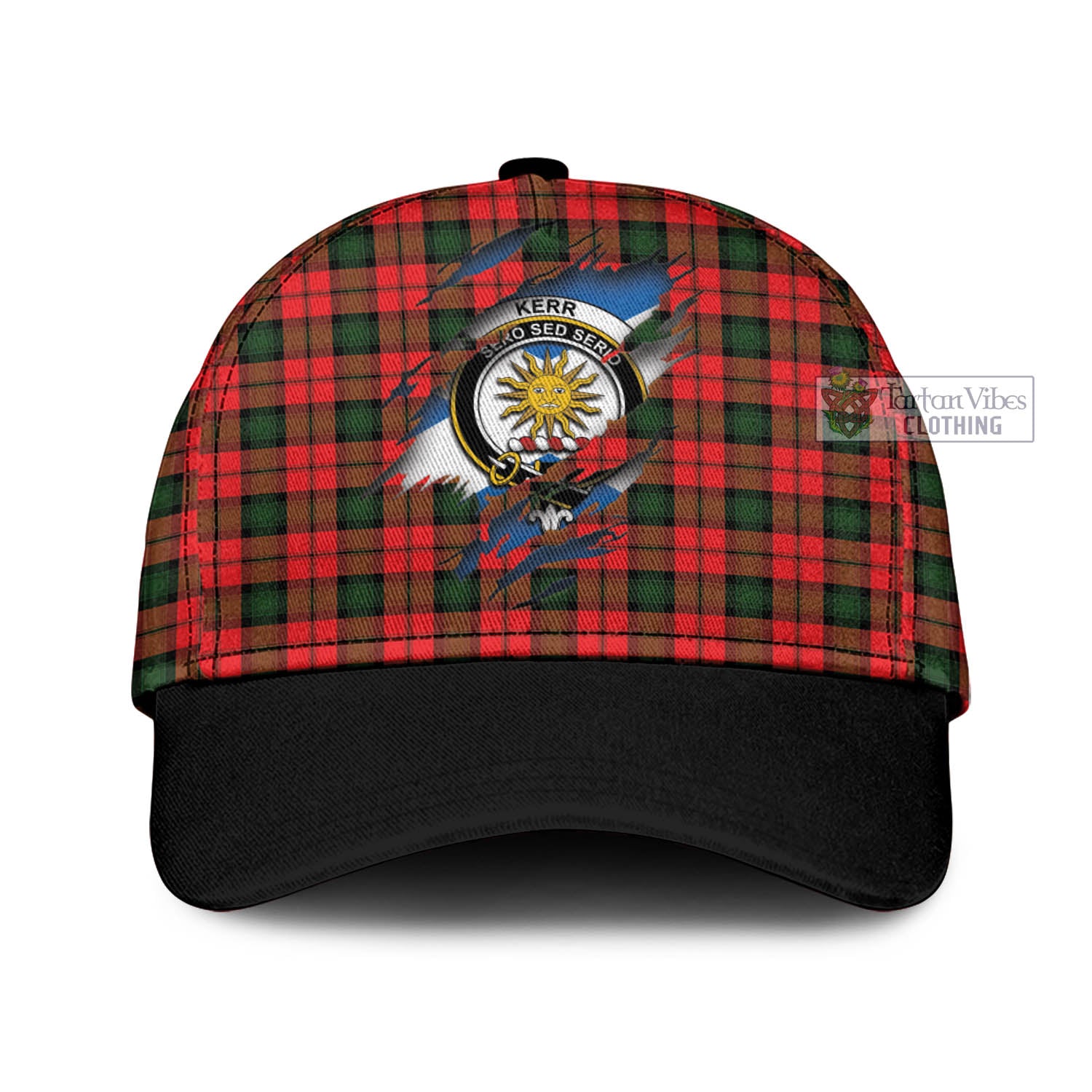 Tartan Vibes Clothing Kerr Modern Tartan Classic Cap with Family Crest In Me Style