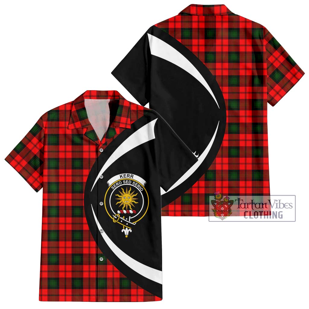 Kerr Modern Tartan Short Sleeve Button Up with Family Crest Circle Style Kid - Tartan Vibes Clothing