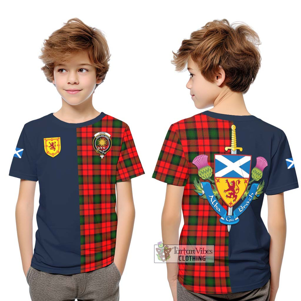 Tartan Vibes Clothing Kerr Modern Tartan Kid T-Shirt with Scottish Lion Royal Arm Half Style