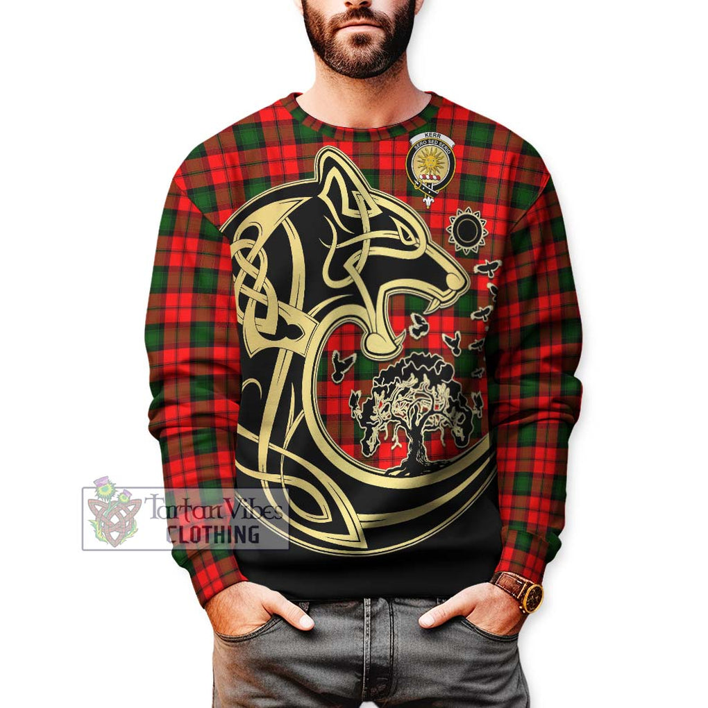 Kerr Modern Tartan Sweatshirt with Family Crest Celtic Wolf Style Unisex - Tartan Vibes Clothing