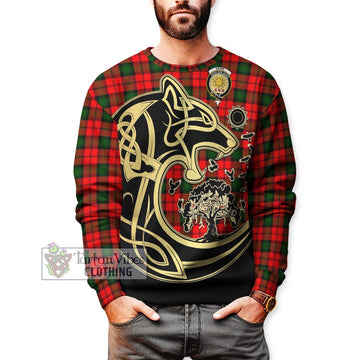 Kerr Modern Tartan Sweatshirt with Family Crest Celtic Wolf Style