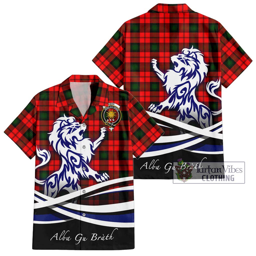 Kerr Modern Tartan Short Sleeve Button Shirt with Alba Gu Brath Regal Lion Emblem Kid - Tartanvibesclothing Shop