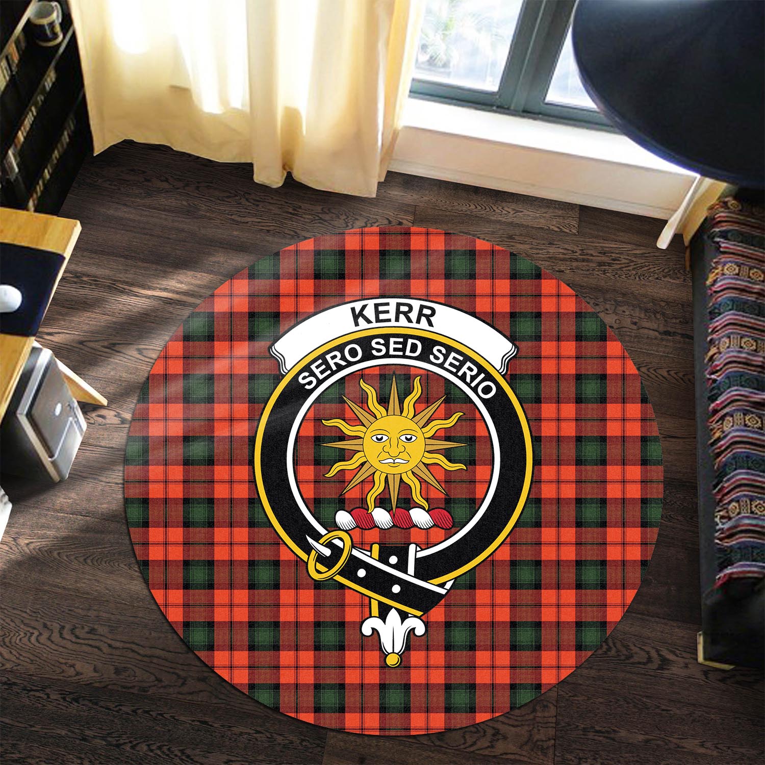 kerr-modern-tartan-round-rug-with-family-crest