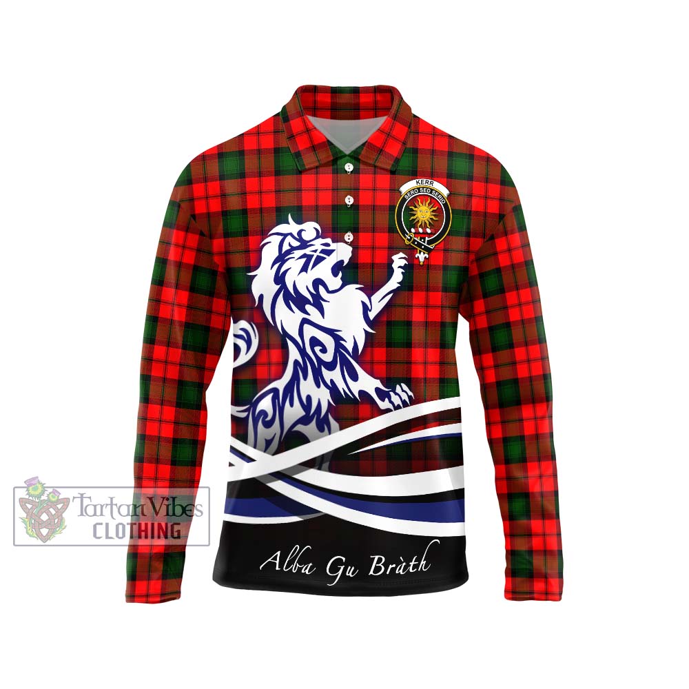 Kerr Modern Tartan Long Sleeve Polo Shirt with Alba Gu Brath Regal Lion Emblem Unisex - Tartanvibesclothing Shop