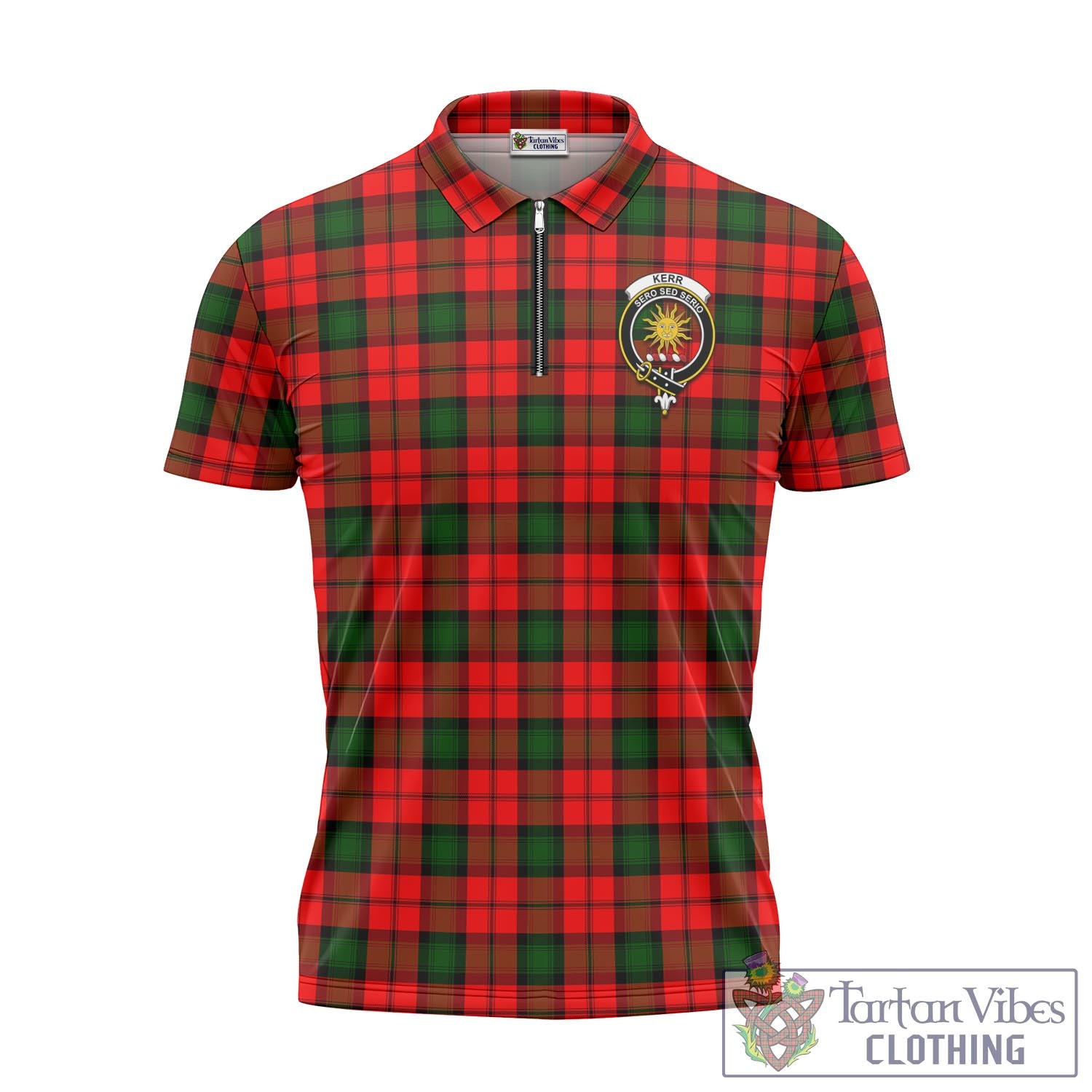 Tartan Vibes Clothing Kerr Modern Tartan Zipper Polo Shirt with Family Crest