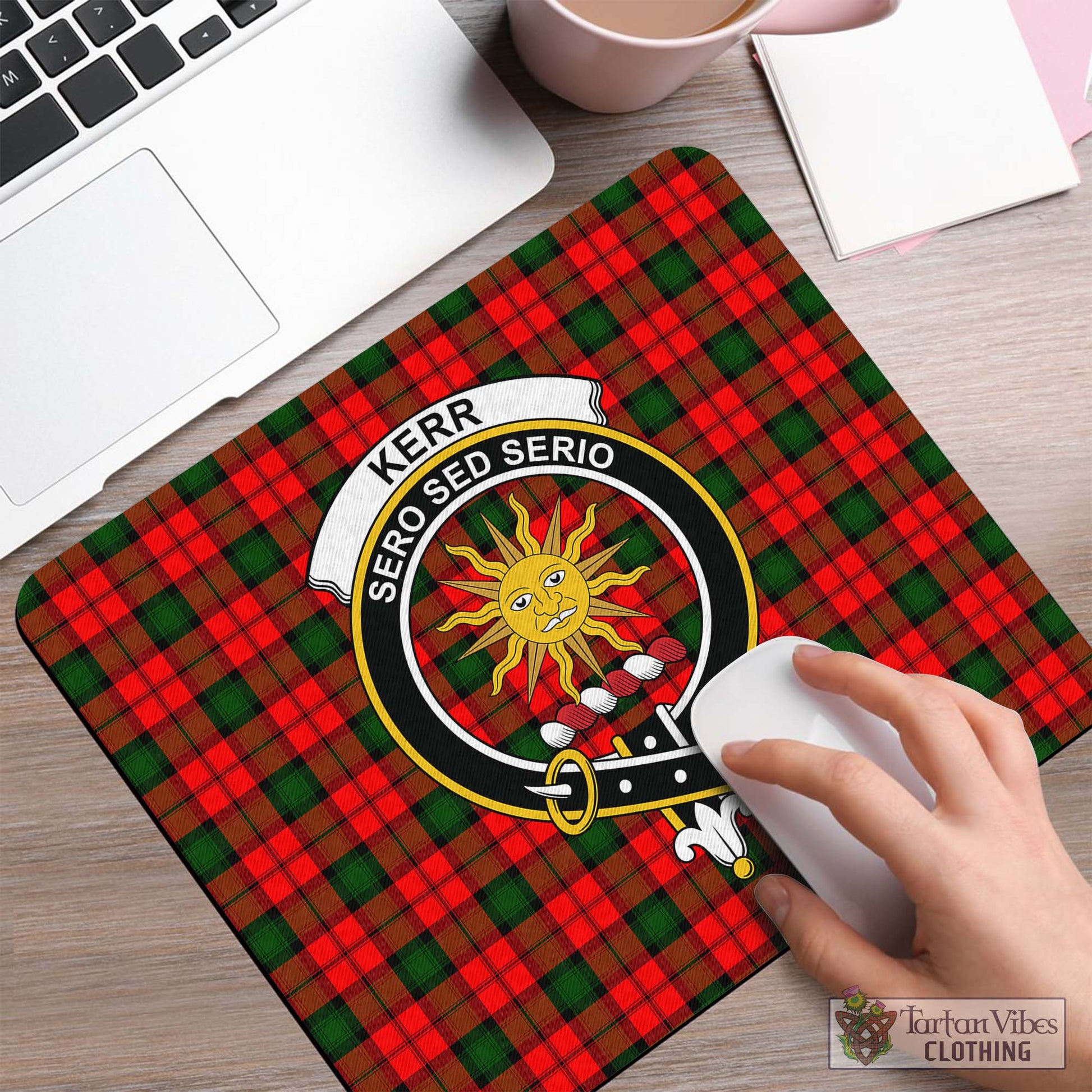 Tartan Vibes Clothing Kerr Modern Tartan Mouse Pad with Family Crest