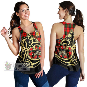 Kerr Modern Tartan Women's Racerback Tanks with Family Crest Celtic Wolf Style