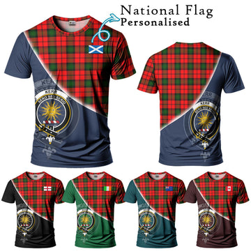 Kerr Modern Tartan T-Shirt with Personalised National Flag and Family Crest Half Style