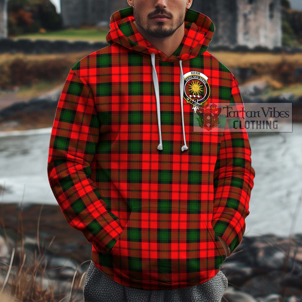 Kerr Modern Tartan Cotton Hoodie with Family Crest Pullover Hoodie XS - Tartan Vibes Clothing