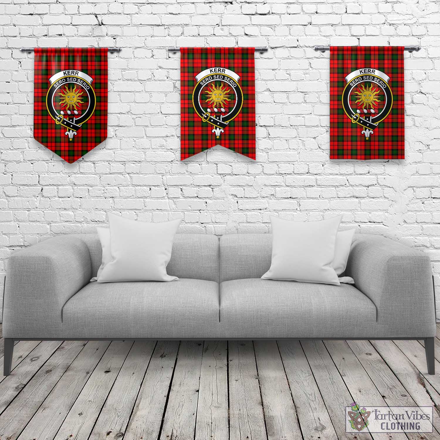 Tartan Vibes Clothing Kerr Modern Tartan Gonfalon, Tartan Banner with Family Crest