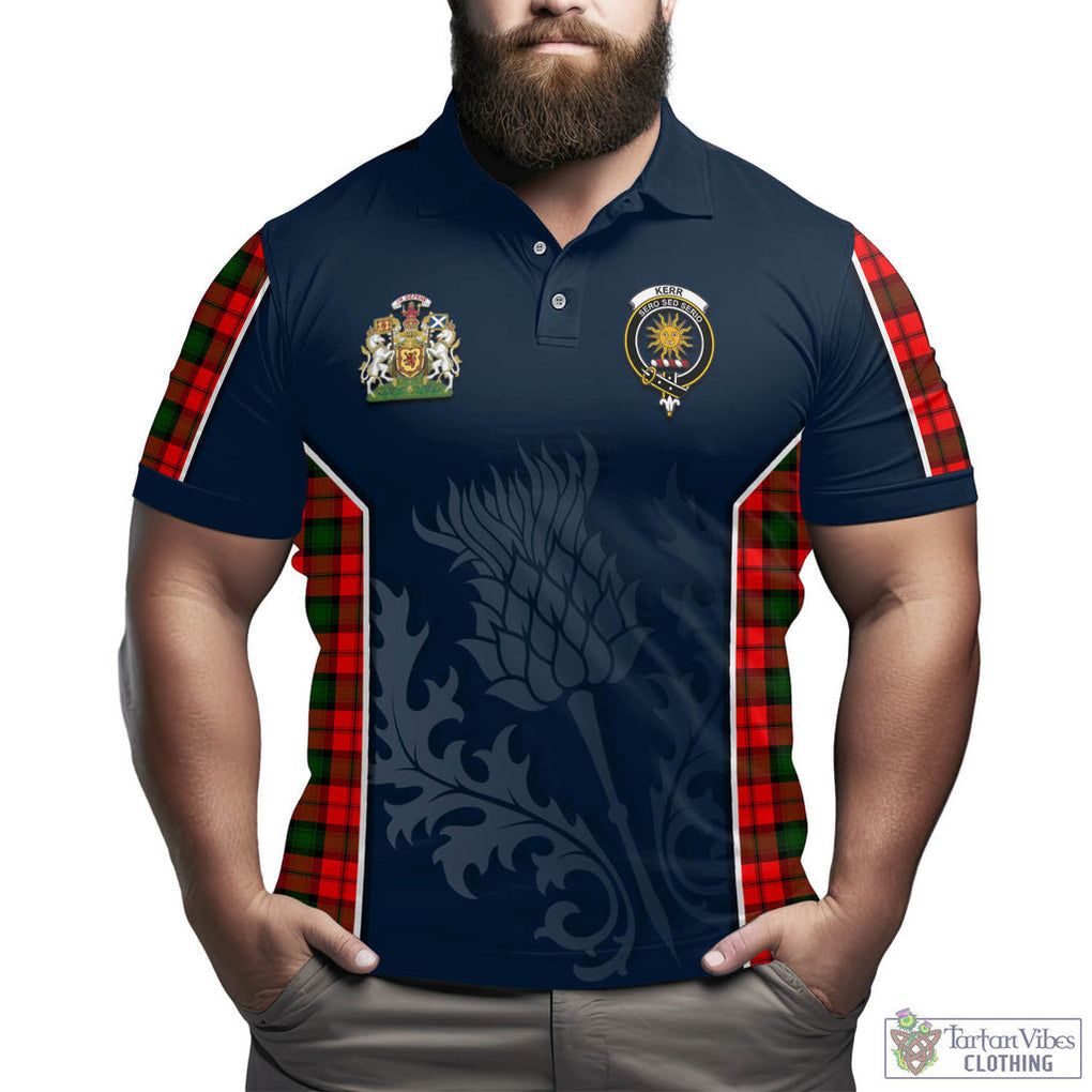 Tartan Vibes Clothing Kerr Modern Tartan Men's Polo Shirt with Family Crest and Scottish Thistle Vibes Sport Style