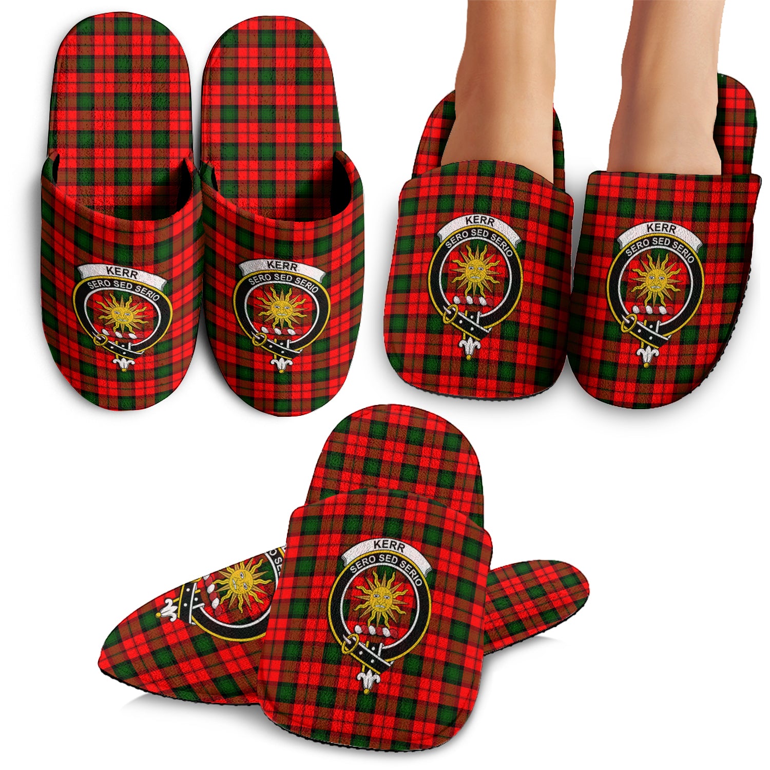 Kerr Modern Tartan Home Slippers with Family Crest - Tartanvibesclothing