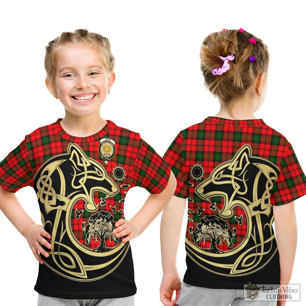 Kerr Modern Tartan Kid T-Shirt with Family Crest Celtic Wolf Style - Tartan Vibes Clothing