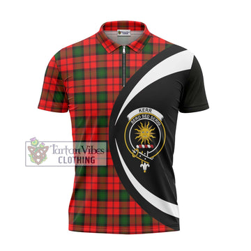 Kerr Modern Tartan Zipper Polo Shirt with Family Crest Circle Style