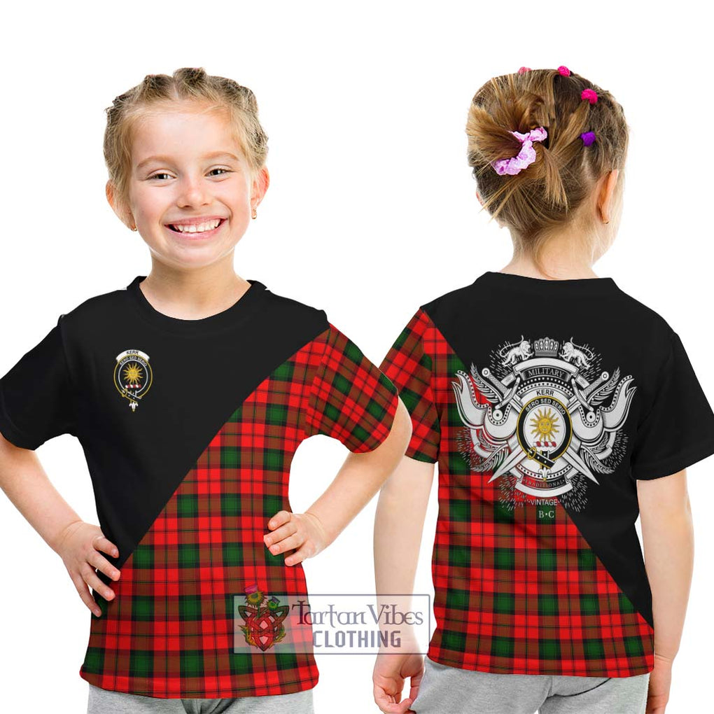 Kerr Modern Tartan Kid T-Shirt with Family Crest and Military Logo Style - Tartanvibesclothing Shop