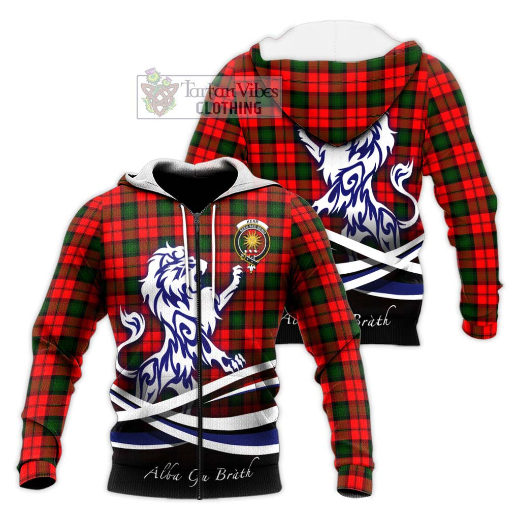 Kerr Modern Tartan Knitted Hoodie with Alba Gu Brath Regal Lion Emblem Unisex Knitted Zip Hoodie - Tartanvibesclothing Shop