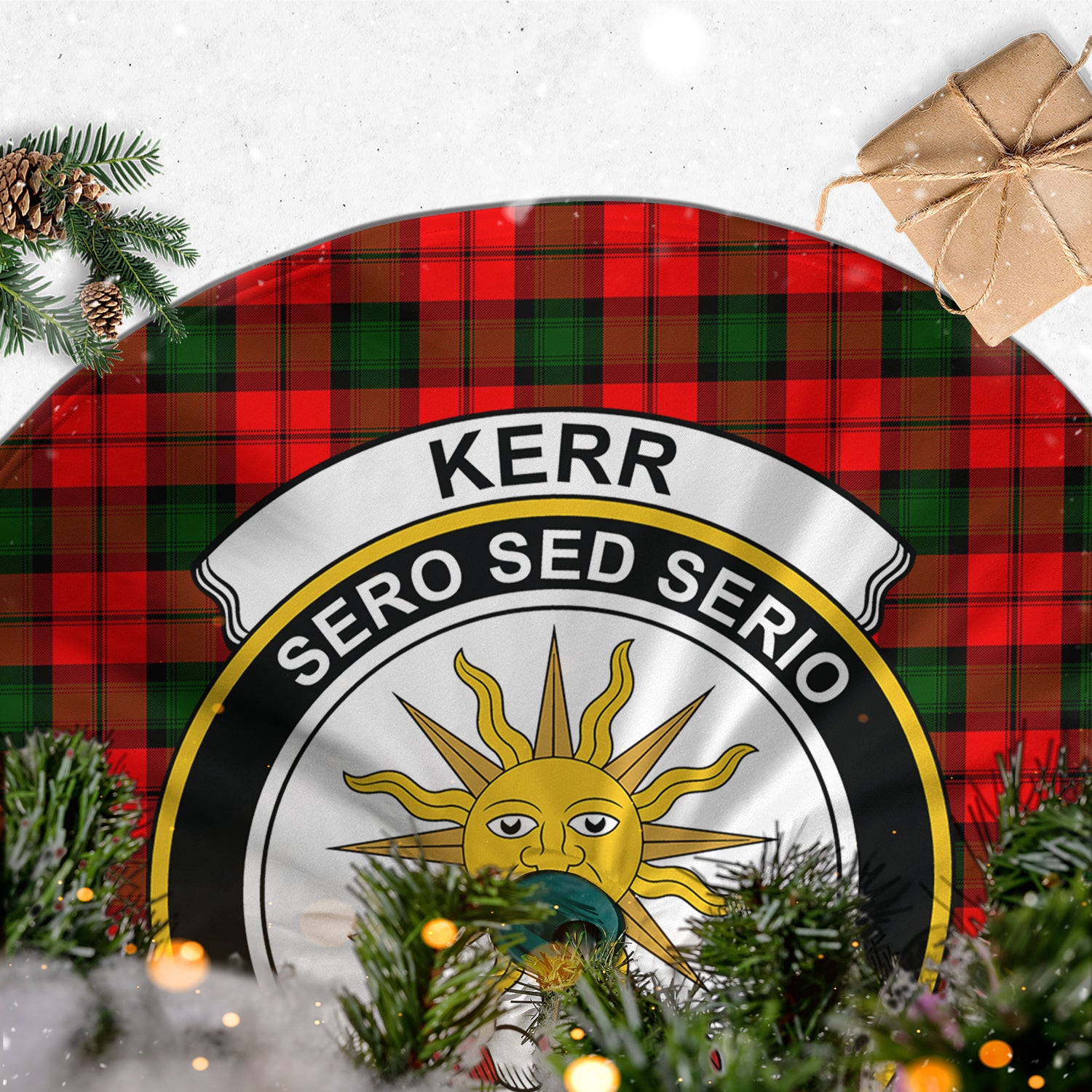 Kerr Modern Tartan Christmas Tree Skirt with Family Crest - Tartanvibesclothing