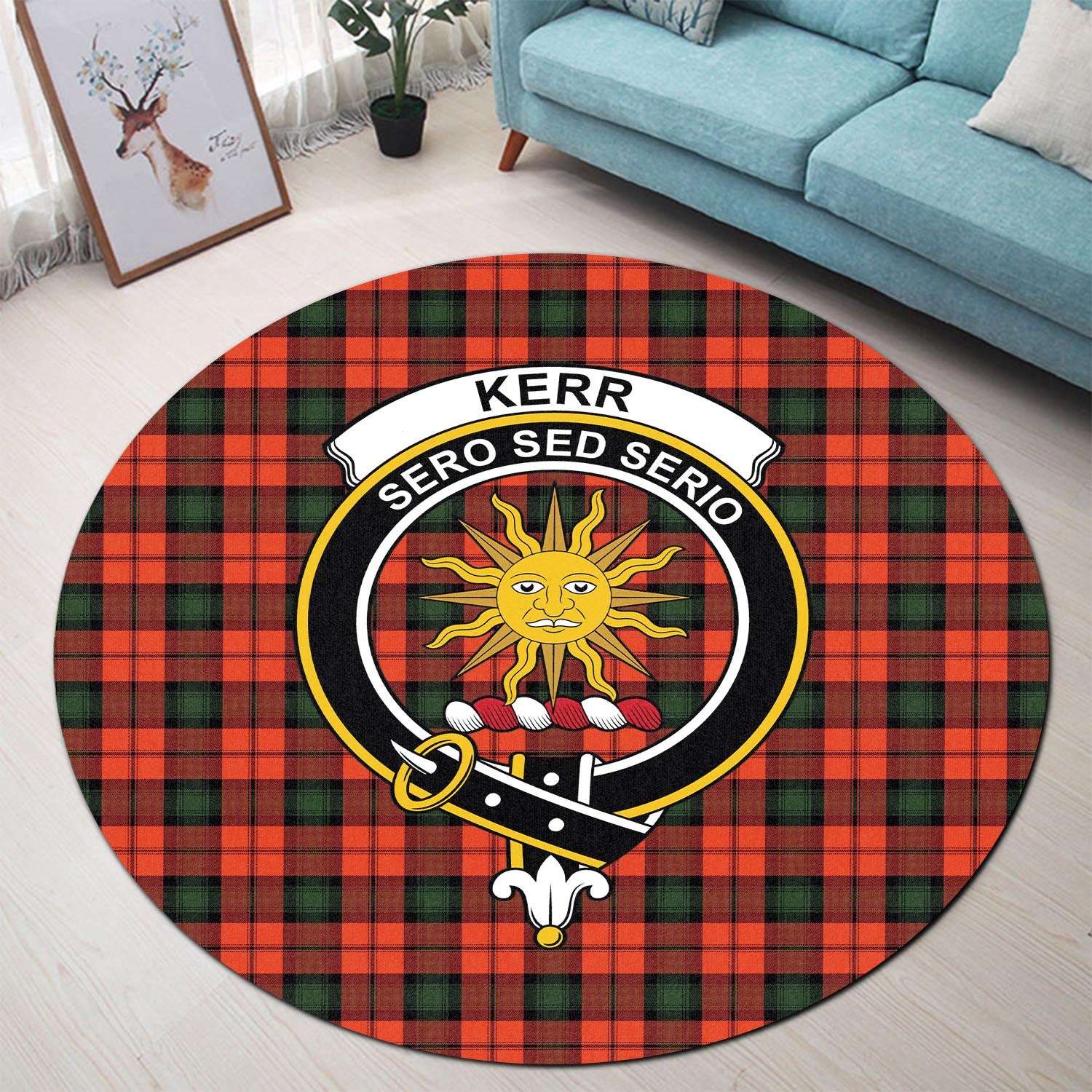 kerr-modern-tartan-round-rug-with-family-crest