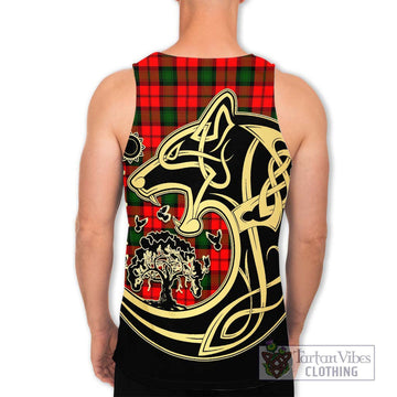 Kerr Modern Tartan Men's Tank Top with Family Crest Celtic Wolf Style