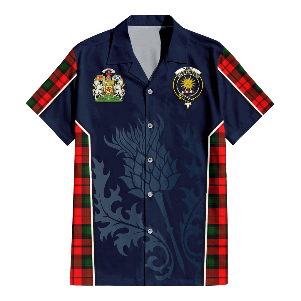 Tartan Vibes Clothing Kerr Modern Tartan Short Sleeve Button Up Shirt with Family Crest and Scottish Thistle Vibes Sport Style