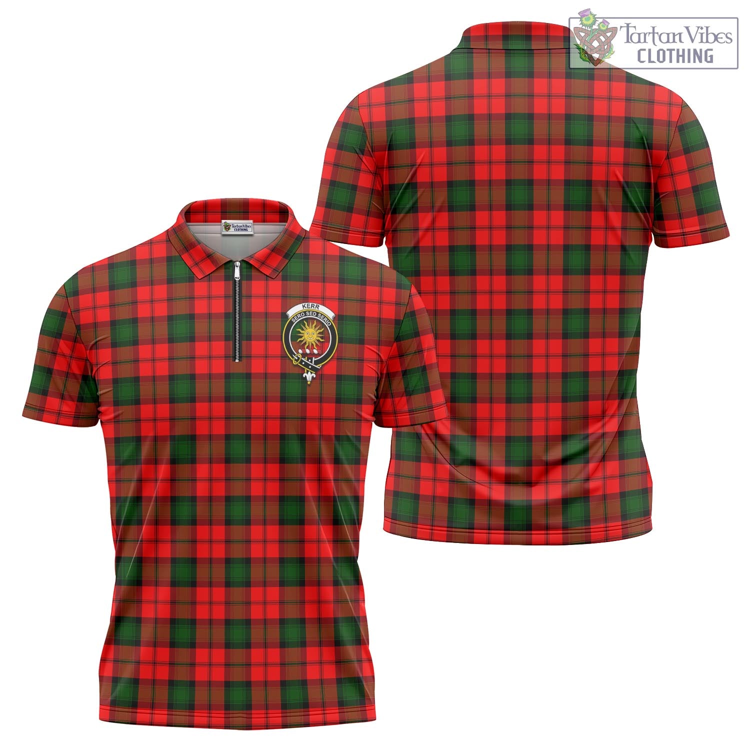 Tartan Vibes Clothing Kerr Modern Tartan Zipper Polo Shirt with Family Crest