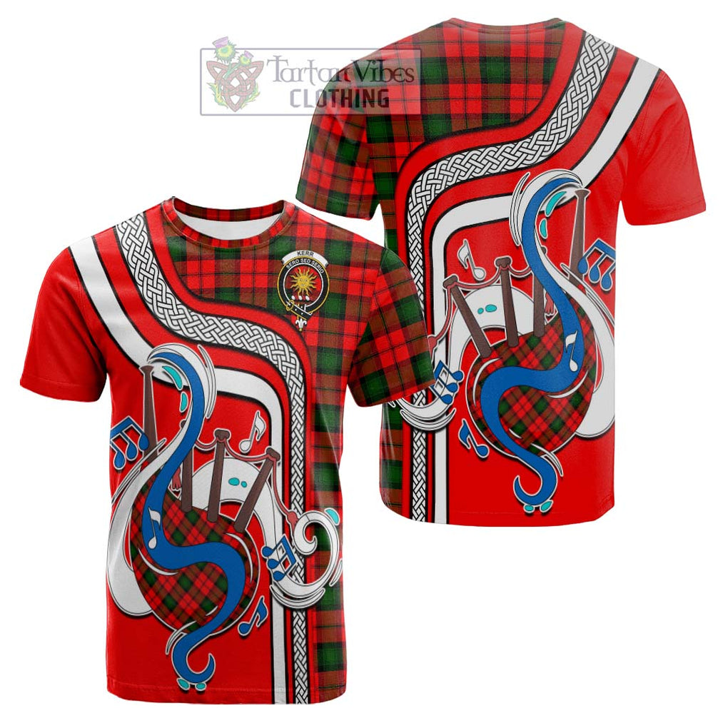 Tartan Vibes Clothing Kerr Modern Tartan Cotton T-shirt with Epic Bagpipe Style