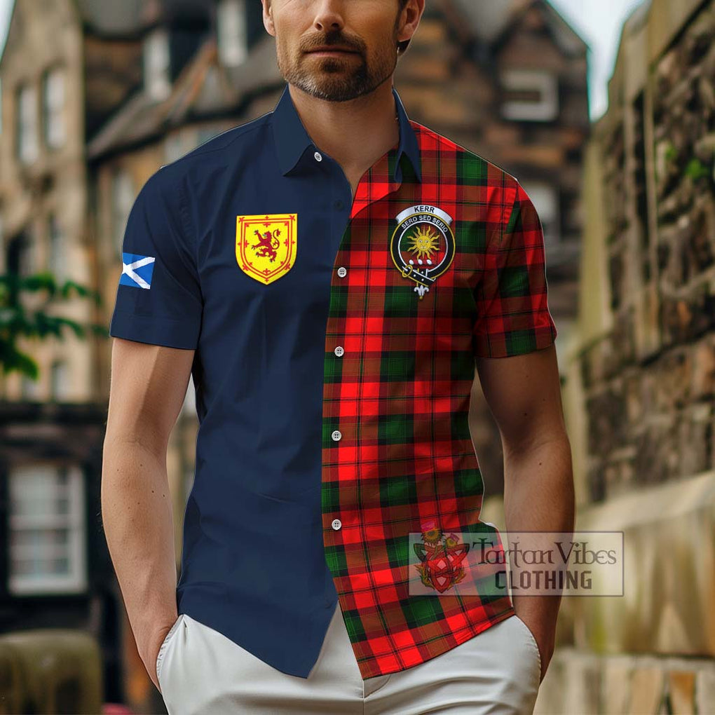 Tartan Vibes Clothing Kerr Modern Tartan Short Sleeve Button Shirt with Scottish Lion Royal Arm Half Style