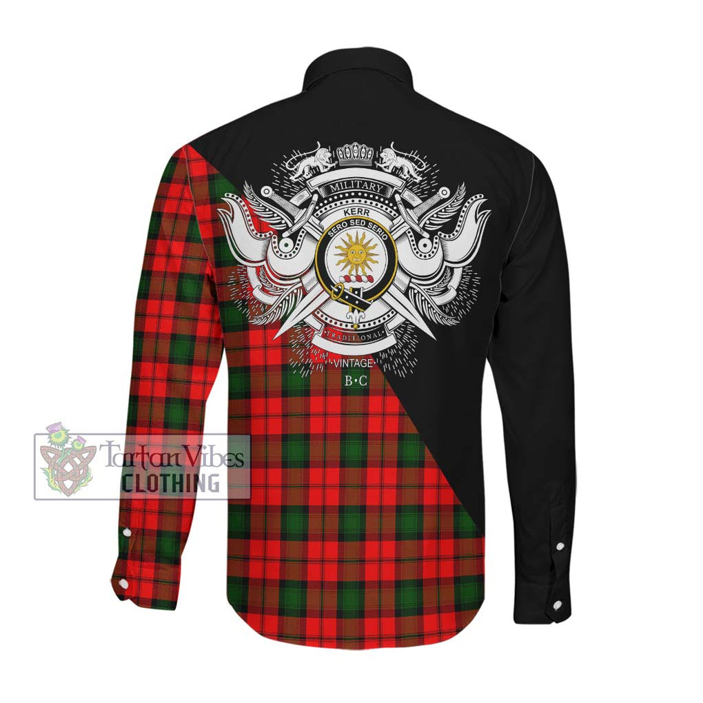 Kerr Modern Tartan Long Sleeve Button Shirt with Family Crest and Military Logo Style Men's Shirt - Tartanvibesclothing Shop