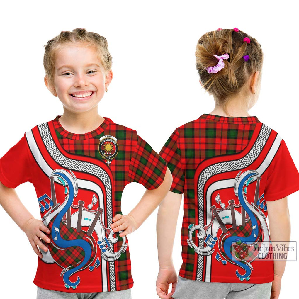 Tartan Vibes Clothing Kerr Modern Tartan Kid T-Shirt with Epic Bagpipe Style