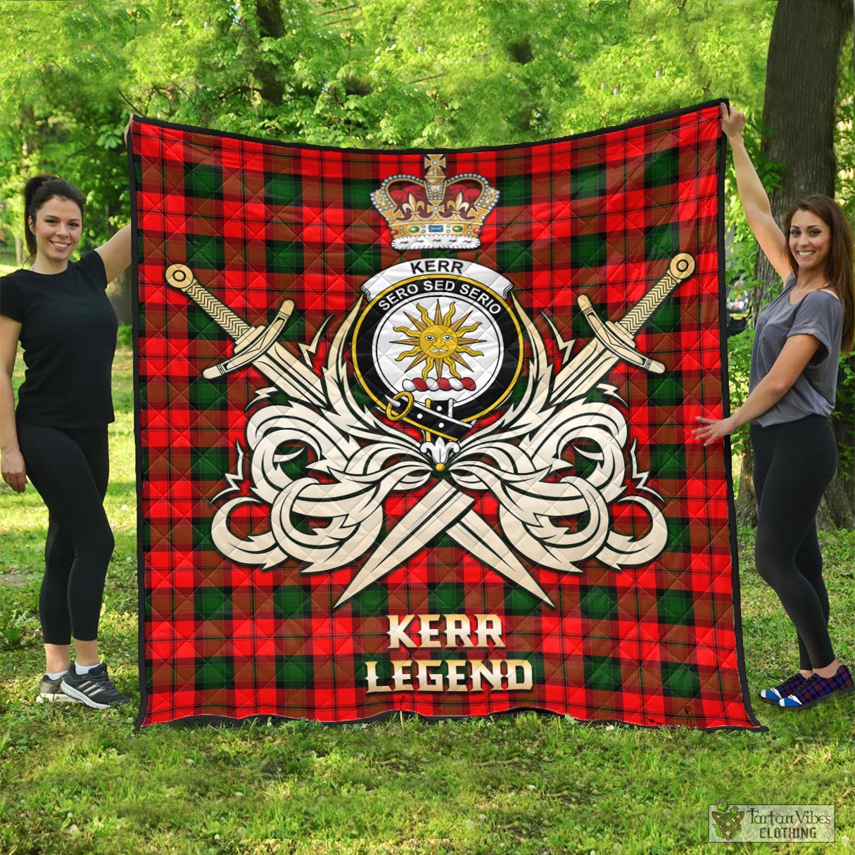 Tartan Vibes Clothing Kerr Modern Tartan Quilt with Clan Crest and the Golden Sword of Courageous Legacy