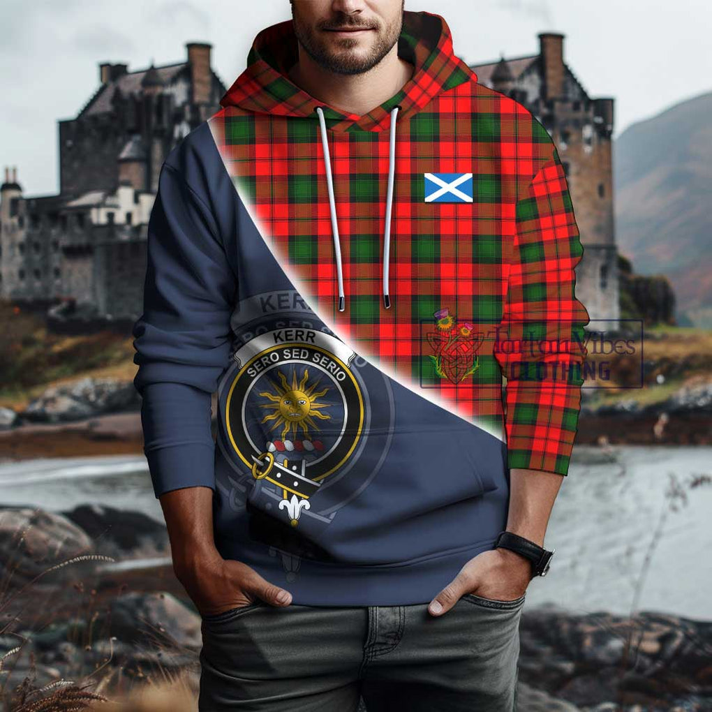 Kerr Modern Tartan Hoodie with Personalised National Flag and Family Crest Half Style - Tartanvibesclothing Shop