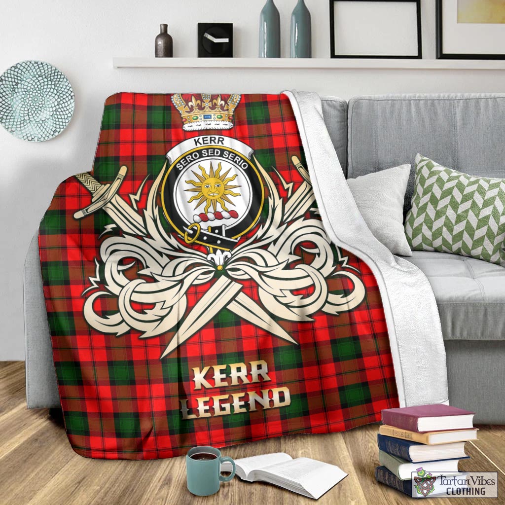 Tartan Vibes Clothing Kerr Modern Tartan Blanket with Clan Crest and the Golden Sword of Courageous Legacy