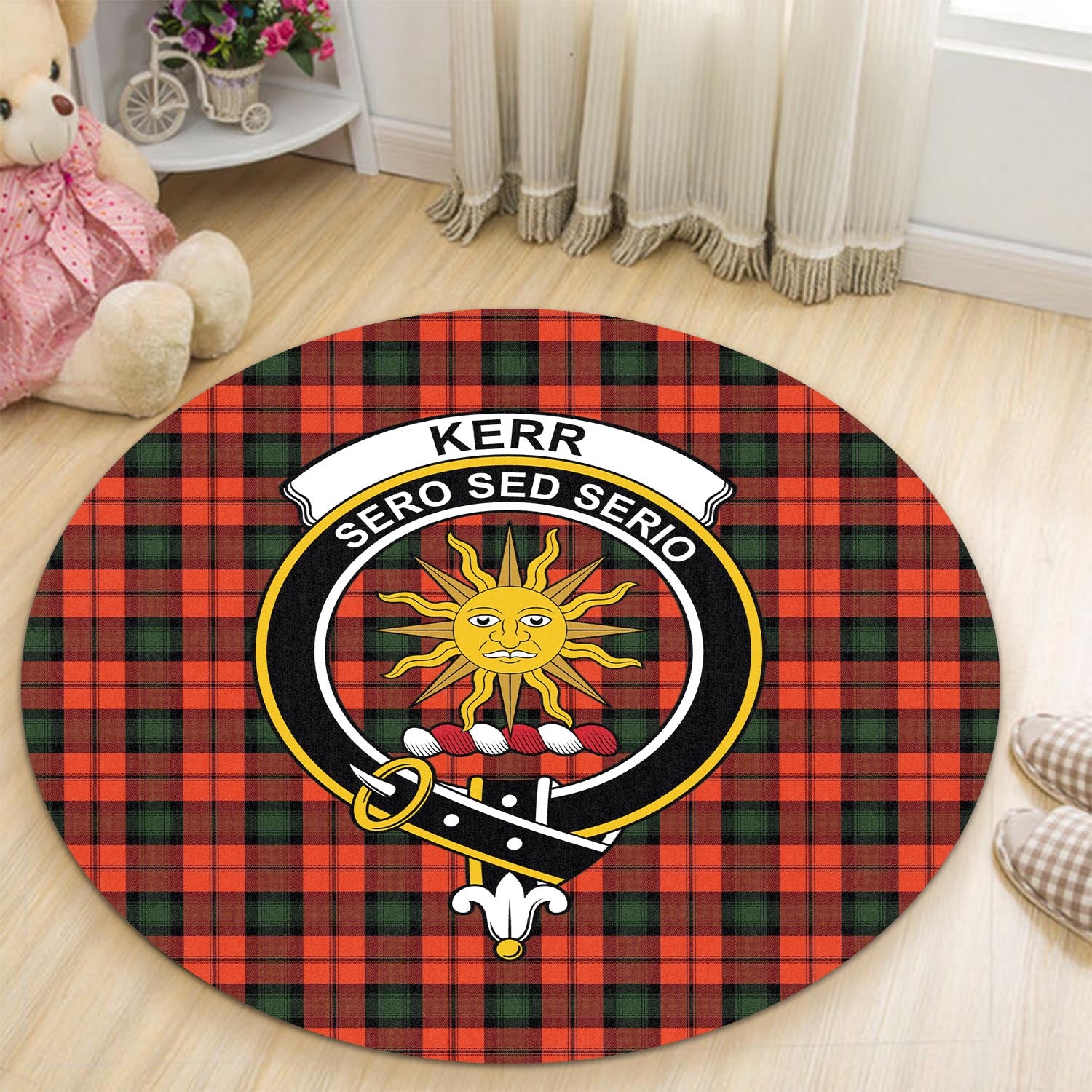 kerr-modern-tartan-round-rug-with-family-crest