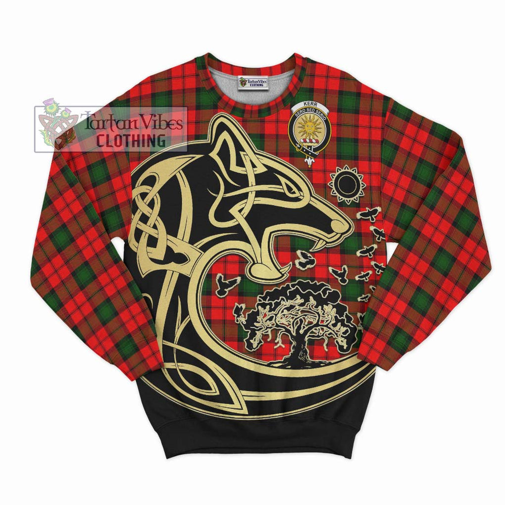 Kerr Modern Tartan Sweatshirt with Family Crest Celtic Wolf Style - Tartan Vibes Clothing