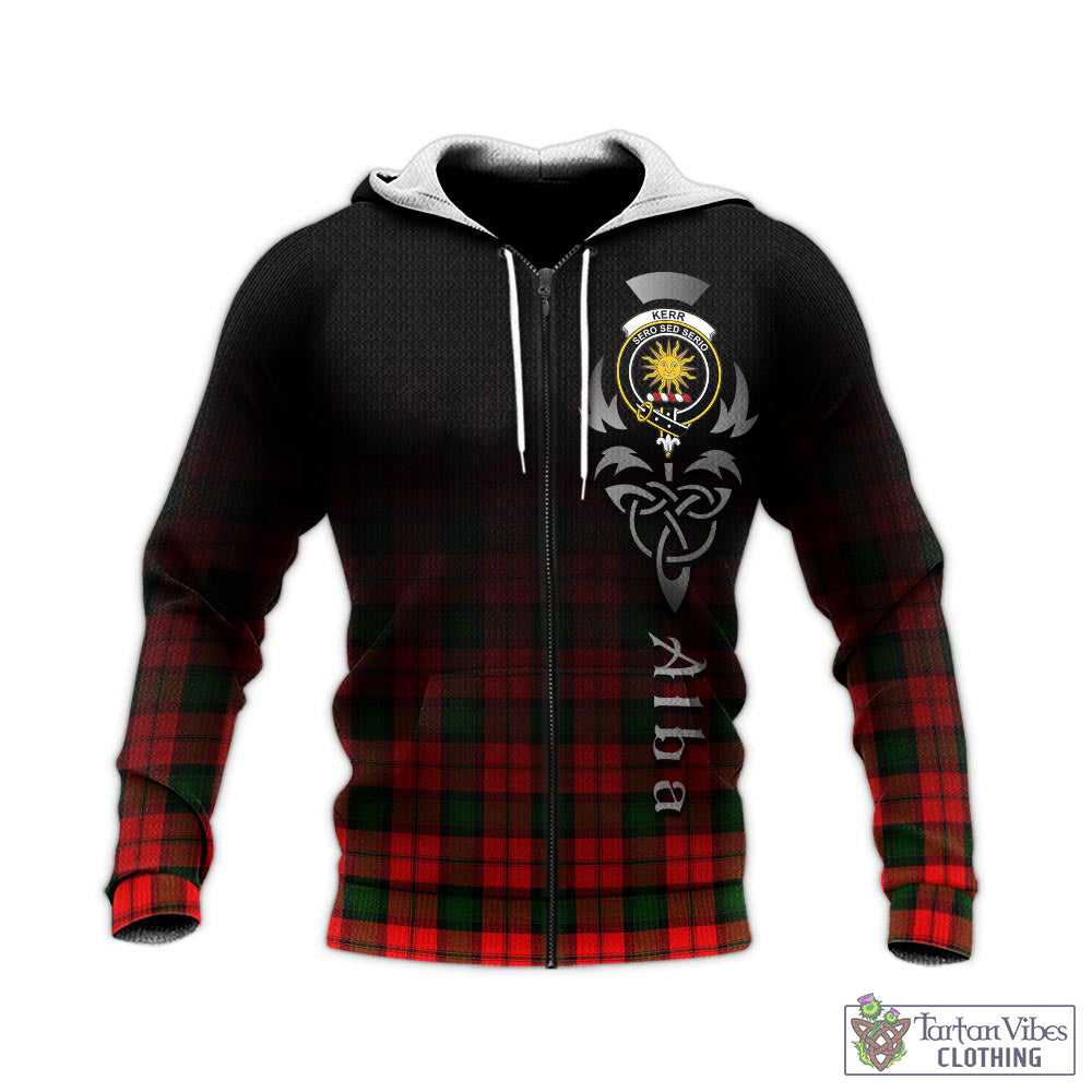 Tartan Vibes Clothing Kerr Modern Tartan Knitted Hoodie Featuring Alba Gu Brath Family Crest Celtic Inspired