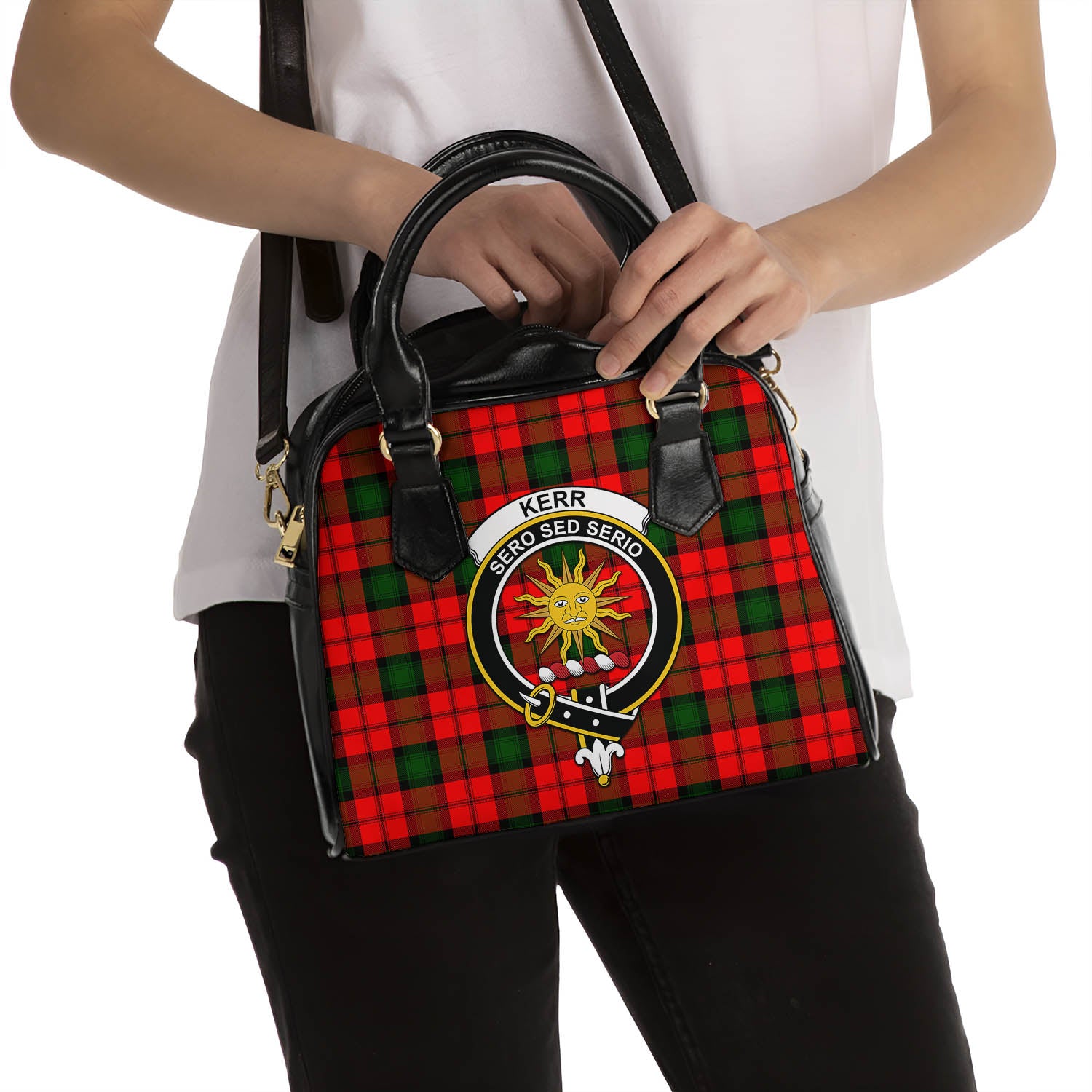 Kerr Modern Tartan Shoulder Handbags with Family Crest - Tartanvibesclothing