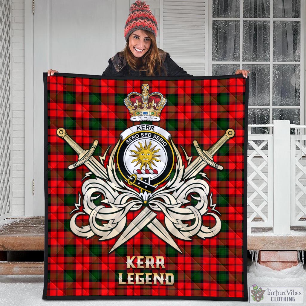 Tartan Vibes Clothing Kerr Modern Tartan Quilt with Clan Crest and the Golden Sword of Courageous Legacy