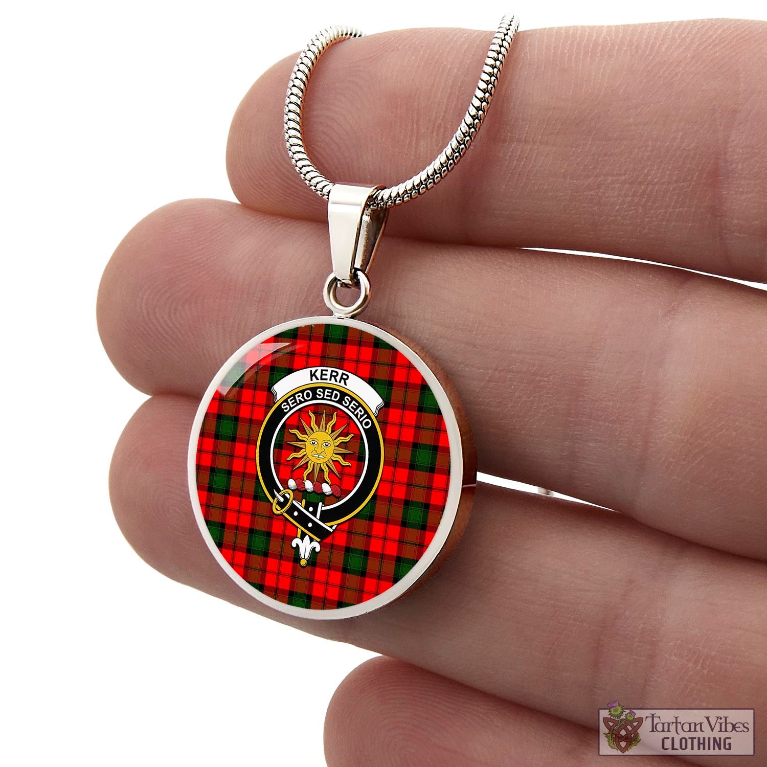 Tartan Vibes Clothing Kerr Modern Tartan Circle Necklace with Family Crest