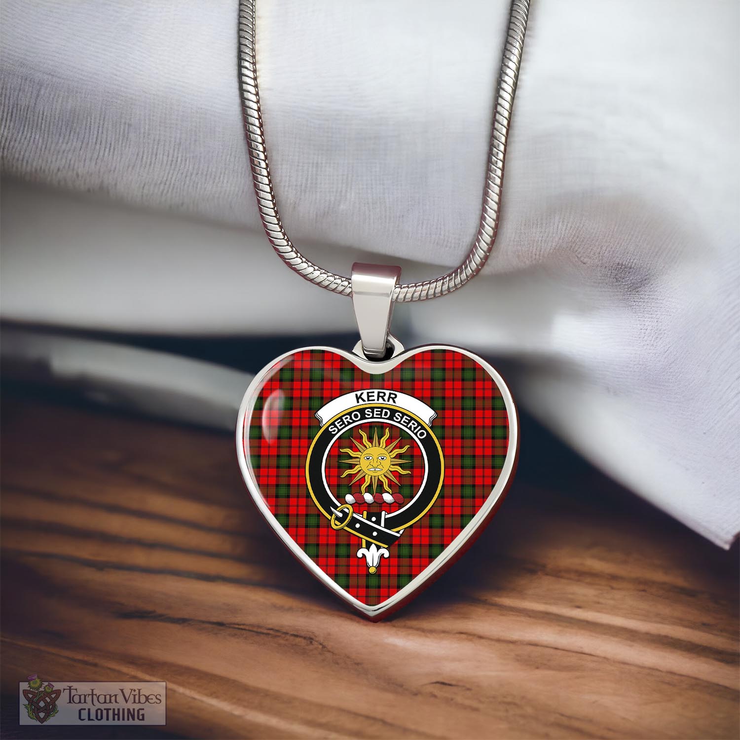 Tartan Vibes Clothing Kerr Modern Tartan Heart Necklace with Family Crest