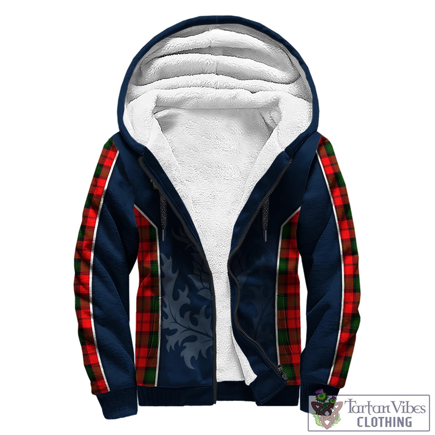 Tartan Vibes Clothing Kerr Modern Tartan Sherpa Hoodie with Family Crest and Scottish Thistle Vibes Sport Style