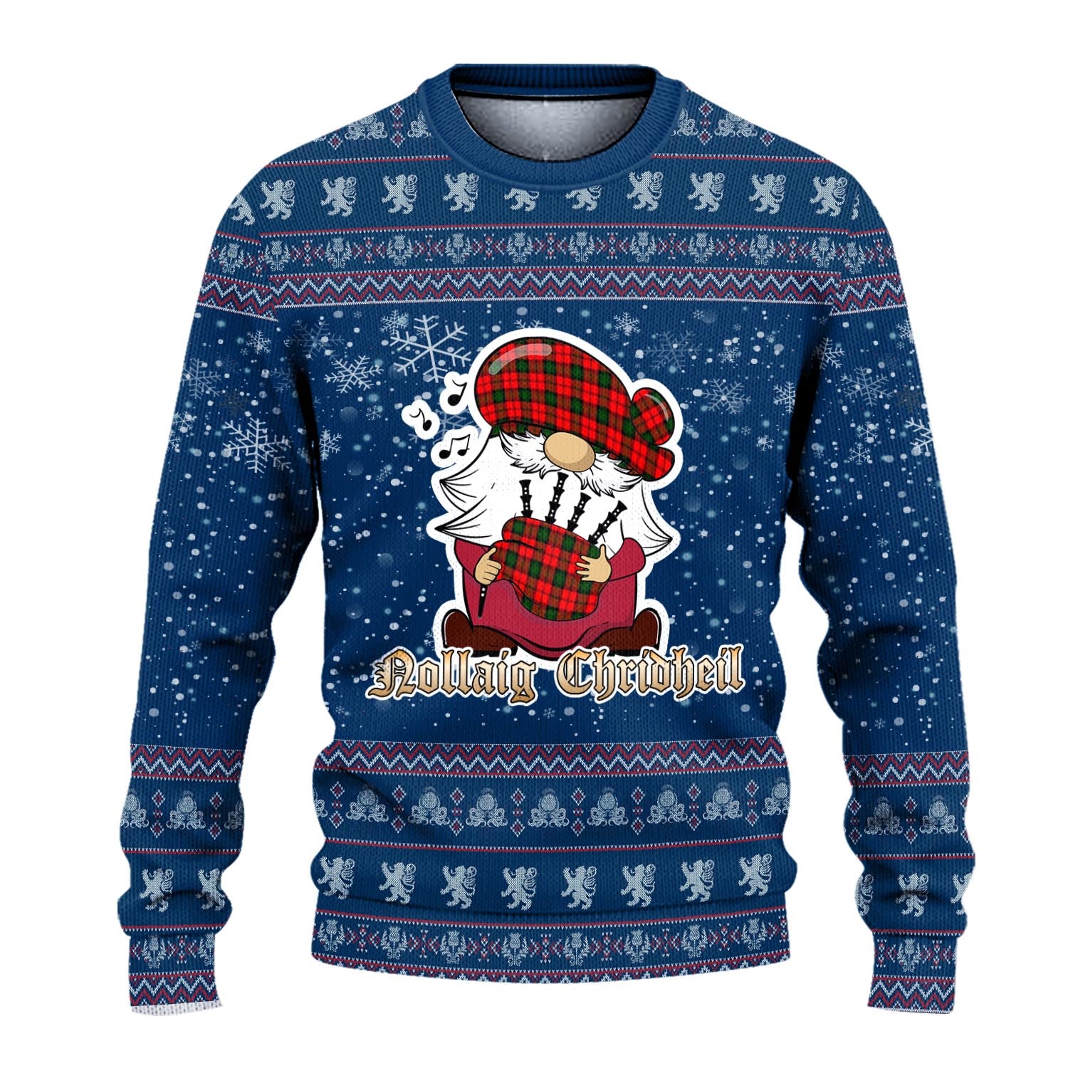 Kerr Modern Clan Christmas Family Knitted Sweater with Funny Gnome Playing Bagpipes - Tartanvibesclothing