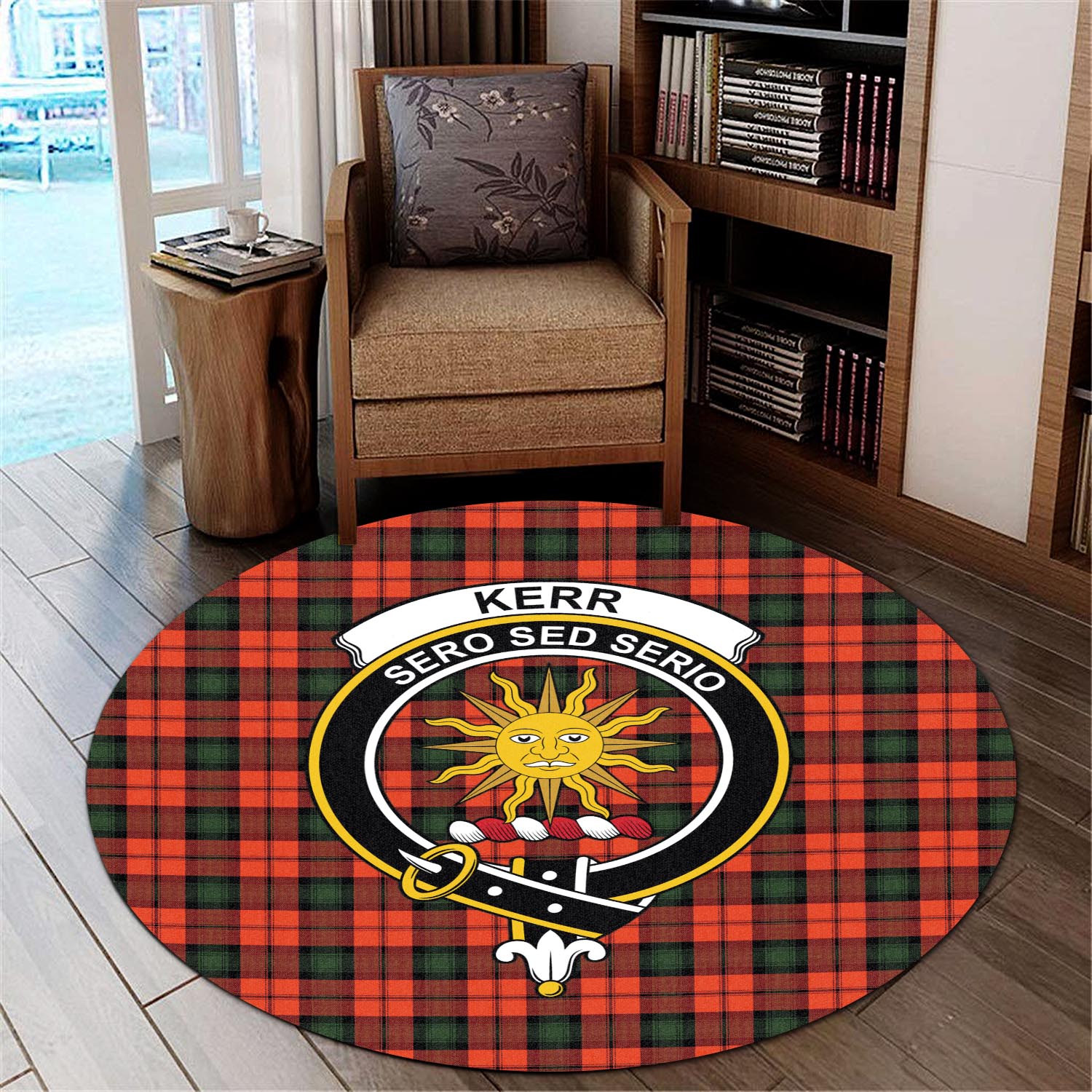 kerr-modern-tartan-round-rug-with-family-crest