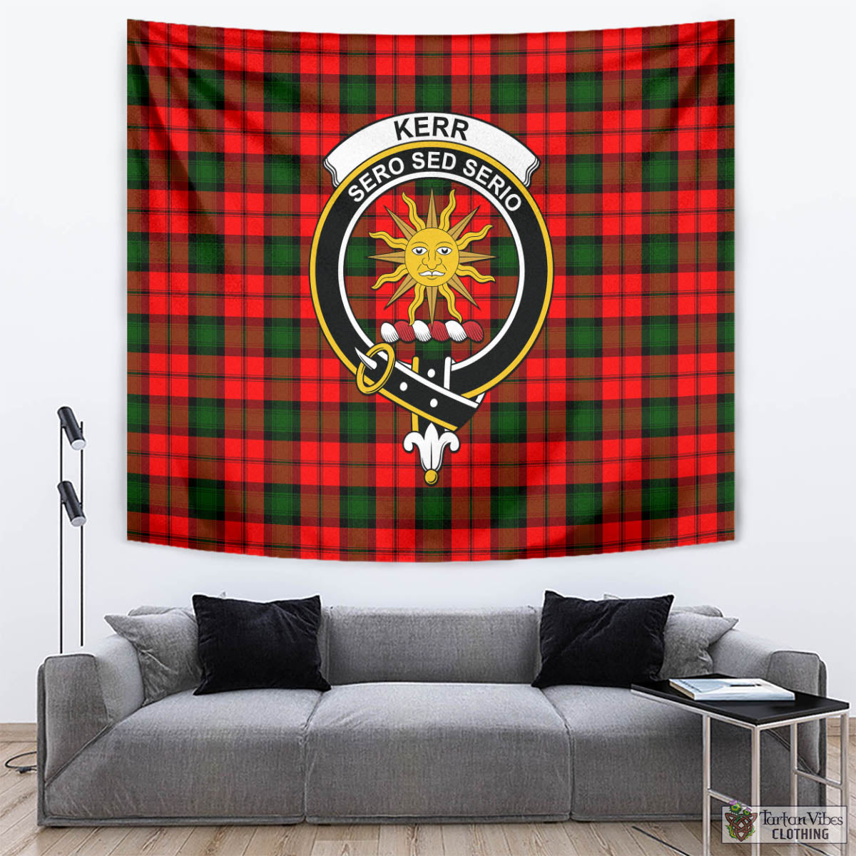 Tartan Vibes Clothing Kerr Modern Tartan Tapestry Wall Hanging and Home Decor for Room with Family Crest