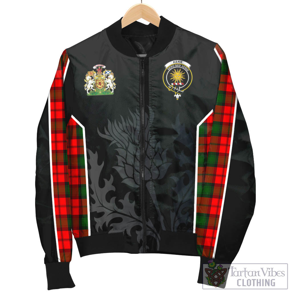 Tartan Vibes Clothing Kerr Modern Tartan Bomber Jacket with Family Crest and Scottish Thistle Vibes Sport Style