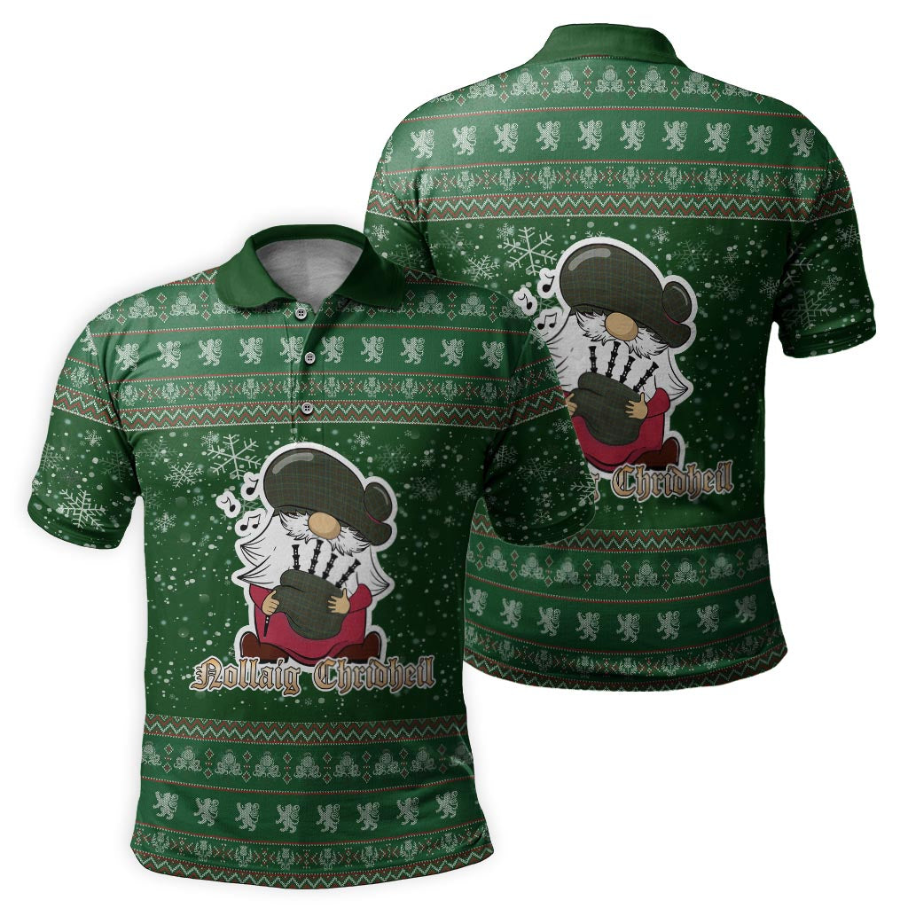 Kerry Clan Christmas Family Polo Shirt with Funny Gnome Playing Bagpipes Kid's Polo Shirt Green - Tartanvibesclothing
