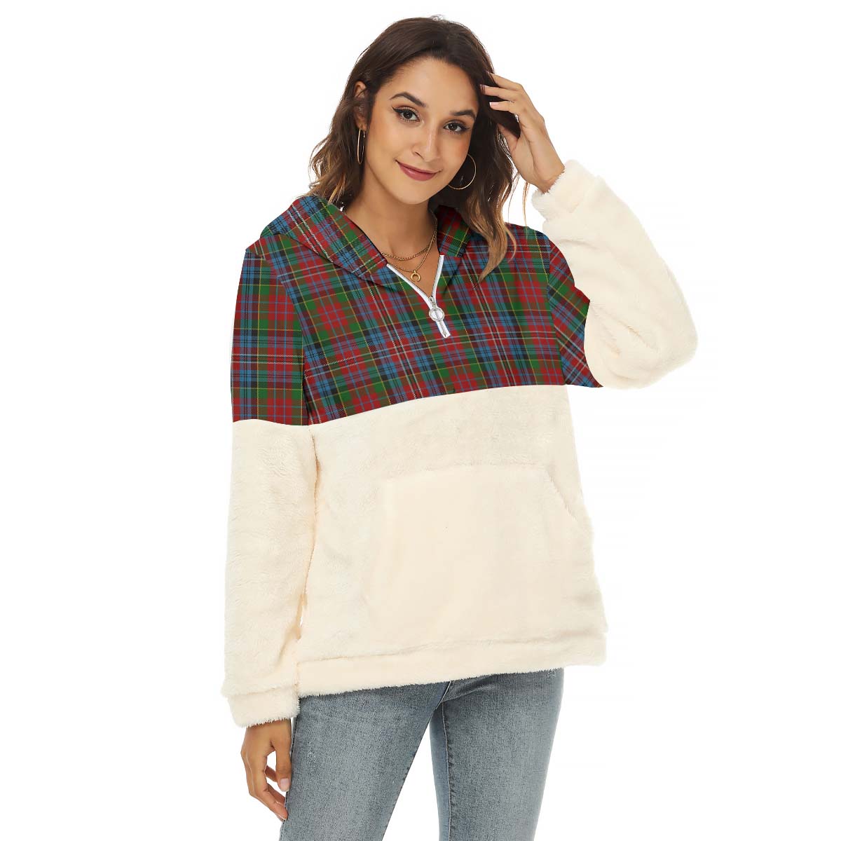 Kidd Tartan Women's Borg Fleece Hoodie With Half Zip Female - Tartan Vibes Clothing